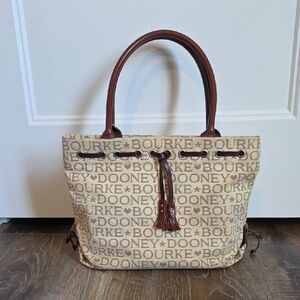 Dooney & Bourke Logo Print Tote in Cream and Brown